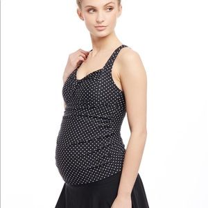 Polka Dot Cross Back Maternity Tankini Top